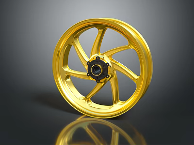 Shiny Golden Spoked Wheel With Black Center And Metallic Shiny Finish Design 3d model