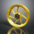 Shiny Golden Spoked Wheel With Black Center And Metallic Shiny Finish Design
