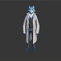 Anthropomorphic 3D Character With Blue Ears White Long Coat Black Inner Shirt Gloves And Boots