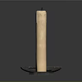 Tall Natural Beige Cylindrical Candle On Dark Textured Tray