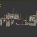 Building Construction Frame With Concrete Structure Wooden Beams And Metal Pillars