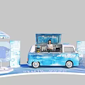 Attractive Photo Spot With Blue White Food Truck Open Top Drinks And Blue Backdrops