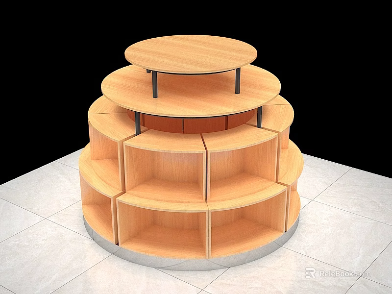 Wooden Circular Rotating Display Shelf With Multi Layered Tiered Design For Retail Use 3d model