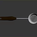 Strainer Spoon With Brown Handle And Silver Mesh Bowl On Dark Surface 3d model