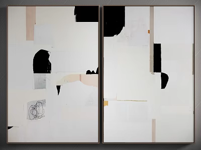Modern Abstract Wall Decor With Two Panel Artwork In Black White And Beige Tones 3d model