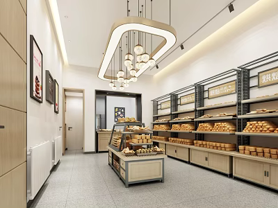 Sweet Shop Interior With Shelves Displaying Various Desserts And Warm Lighting 3d model