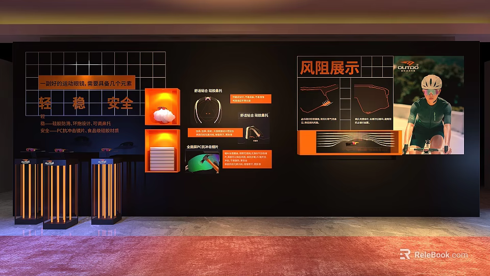 Event Display Wall With Wind Resistance Display Safety Info Orange Panels Charts And Product 3d model 
