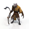 Wolf Like Man Wearing Yellow Cloak Holding Axe With Decorative Outfit