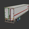 White Cargo Trailer Truck With Long Body Red Blue Stripes Rear Doors And Multiple Wheels