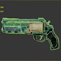 Teal Metallic Pistol With Weathered Finish Featuring Silver Cylinder Black Grip And Structured Design Elements