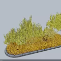 Golden Leaf Shrub Hedge With Weeping Trees And Stone Border Landscape Design 3d model