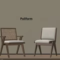 Poliform Dining Chairs With Woven Back And Upholstered Seat Wooden Frame