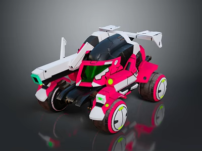 Futuristic Pink And White Car With Black Details Green Lights Rear Spoiler And Large Wheels 3d model