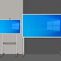 Two Digital Whiteboards with Blue Screens and Mobile Stands in Modern Room