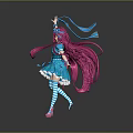 Stylish Anime Character With Pink Long Hair Blue Dress And Striped Socks