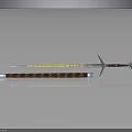 Decorative Sword with Yellow Ornate Blade Brown Hilt and Carved Scabbard