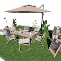 Outdoor Garden Dining Table And Chairs Set With Umbrella Plants And Chalkboard