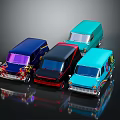 Colorful Cartoon Style Vans In Different Colors With Flame Rainbow Decorations