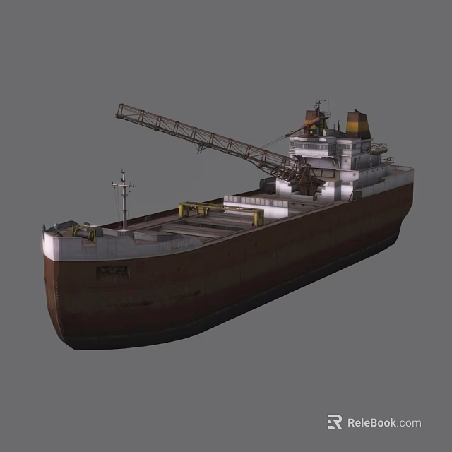Industrial Cargo Ship Featuring Large Crane And Brown White Hull Design 3d model 