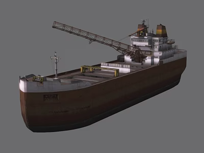 Industrial Cargo Ship Featuring Large Crane And Brown White Hull Design 3d model