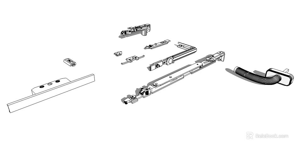 Various Metal Hardware Components Including Slides Hinges And Fasteners 3d model 