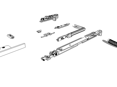 Various Metal Hardware Components Including Slides Hinges And Fasteners 3d model