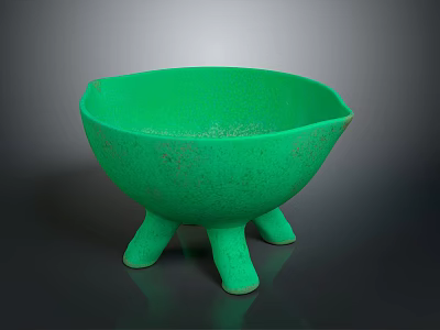 Unique Green Three Legged Bowl Design With Curved Body And Stable Leg Structure 3d model