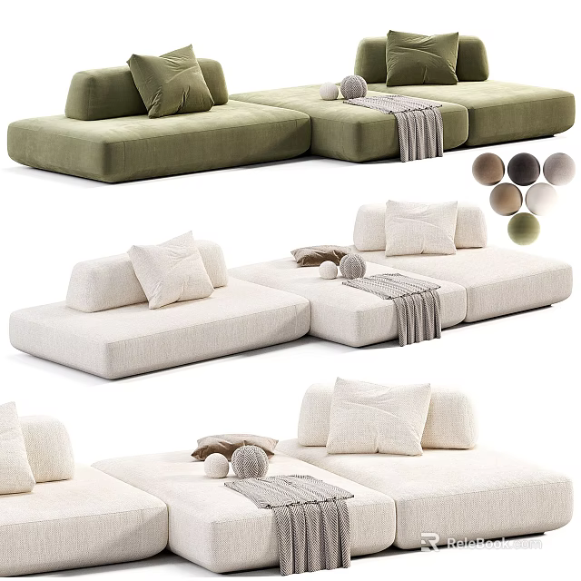 Modern Sectional Sofa with Pillows and Throws in Multiple Colors 3d model 