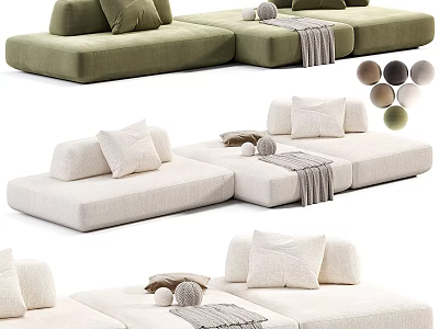 Modern Sectional Sofa with Pillows and Throws in Multiple Colors 3d model