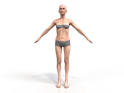 Woman in Grey Underwear Standing with Arms Outstretched 3D Model on White Background 3d model