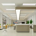 Modern Office Meeting Area With Gray Chairs Square Ceiling Lights And Windows 3d model