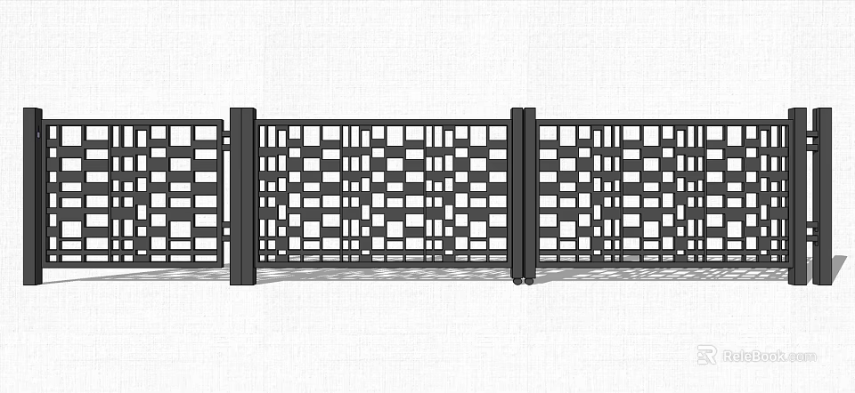 Modern Decorative Fence With Geometric Grid Pattern And Support Posts 3d model