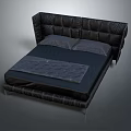 Modern Black Leather Double Bed With Upholstered Headboard Pillows Bed Runner And Metal Legs