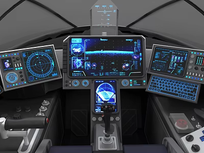 Futuristic Aircraft Cockpit Interior With Multiple Digital Displays And Control Panels 3d model