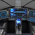 Futuristic Aircraft Cockpit Interior With Multiple Digital Displays And Control Panels