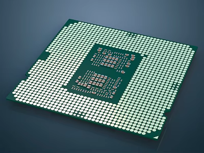 Green Microchip With Dense Pin Grid Array And Integrated Circuit Design 3d model