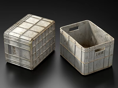 Vintage Metal Storage Crates with Grid Pattern Handles Open Top and Lid for Storage Organization 3d model
