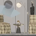 Plaid Leisure Chairs With Ruffled Skirt And Round Table In Geometric Decor Room