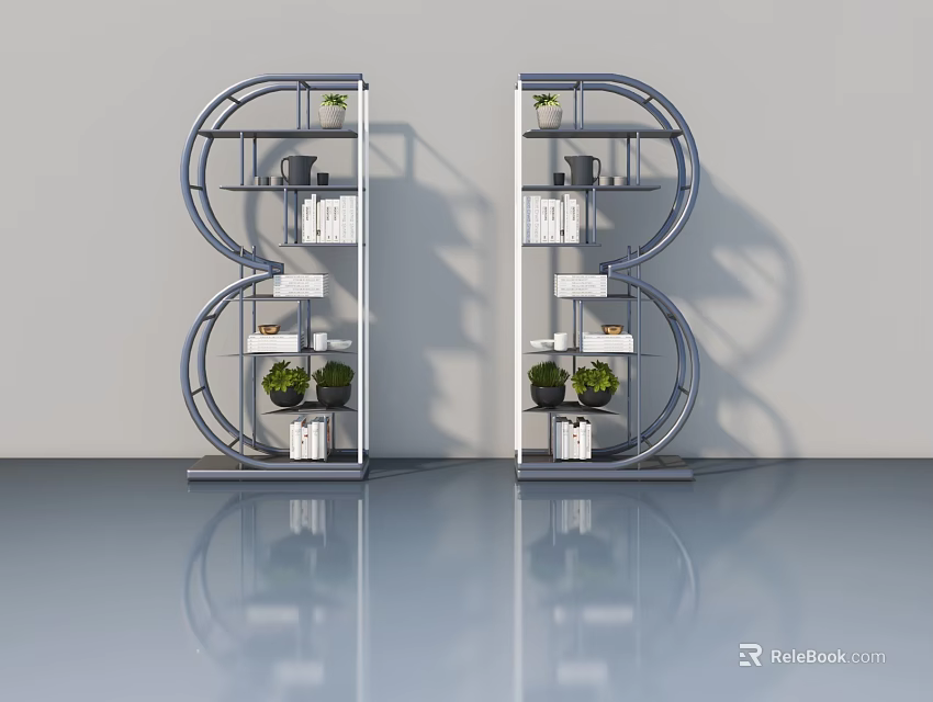 Modern Interior Swing Door Design With Metal Frame Glass Panels And Potted Plants 3d model 
