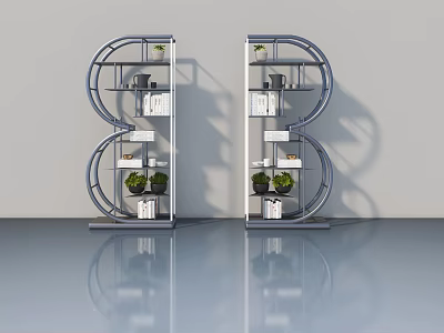 Modern Interior Swing Door Design With Metal Frame Glass Panels And Potted Plants 3d model