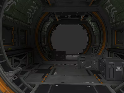 Industrial Commercial Equipment in Circular Hatch Metal Framework With Control Panels and Cabinets 3d model