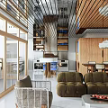 Modern Open Concept Living Dining Room Interior With Sofa Dining Table Chairs And Pendant Lighting