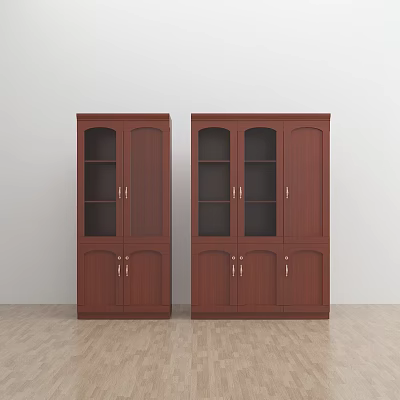 Office Brown Wooden File Cabinets With Upper Glass Doors And Lower Cabinet Doors 3d model
