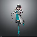 Vibrant Anime Character With Purple Pink Hair In Teal Uniform And White Coat Holding Baton And Small Creature