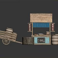 Traditional Street Food Stall With Thatched Roof Wooden Cart Barrels And Display Counter