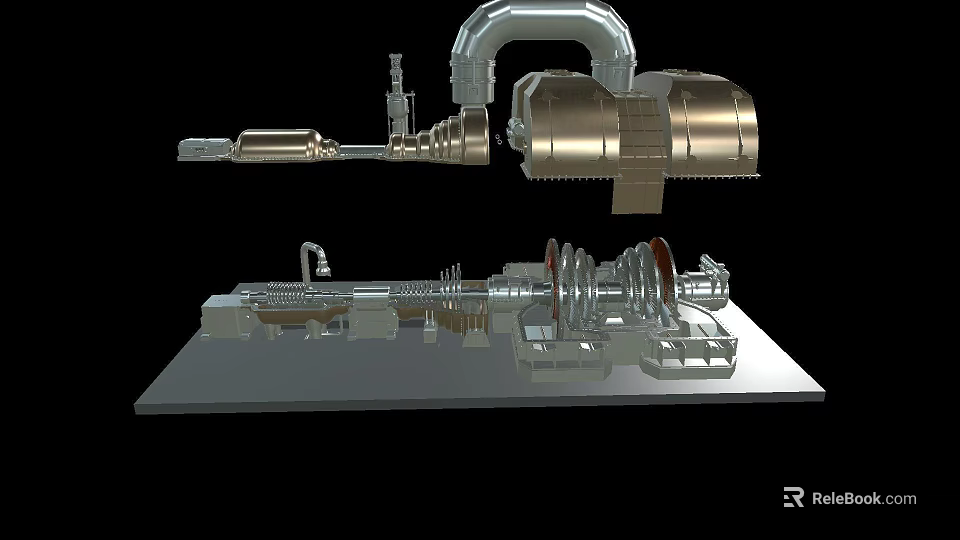 Industrial Equipment 3D Model With Metal Rotating Parts And Pipeline System 3d model 
