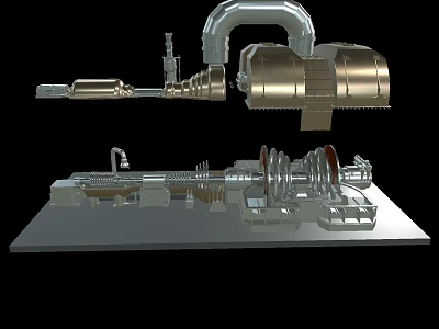 Industrial Equipment 3D Model With Metal Rotating Parts And Pipeline System 3d model