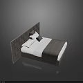 Modern Double Bed with Gray Tufted Headboard White Bedsheets Gray Comforter and Pillows 3d model