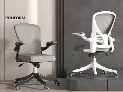 Poliform Gray And White Office Chairs With Mesh Back Adjustable Armrests And Swivel Function 3d model