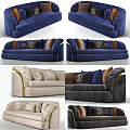 Sectional Velvet Sofa with Multiple Colors Gold Trim and Decorative Cushions